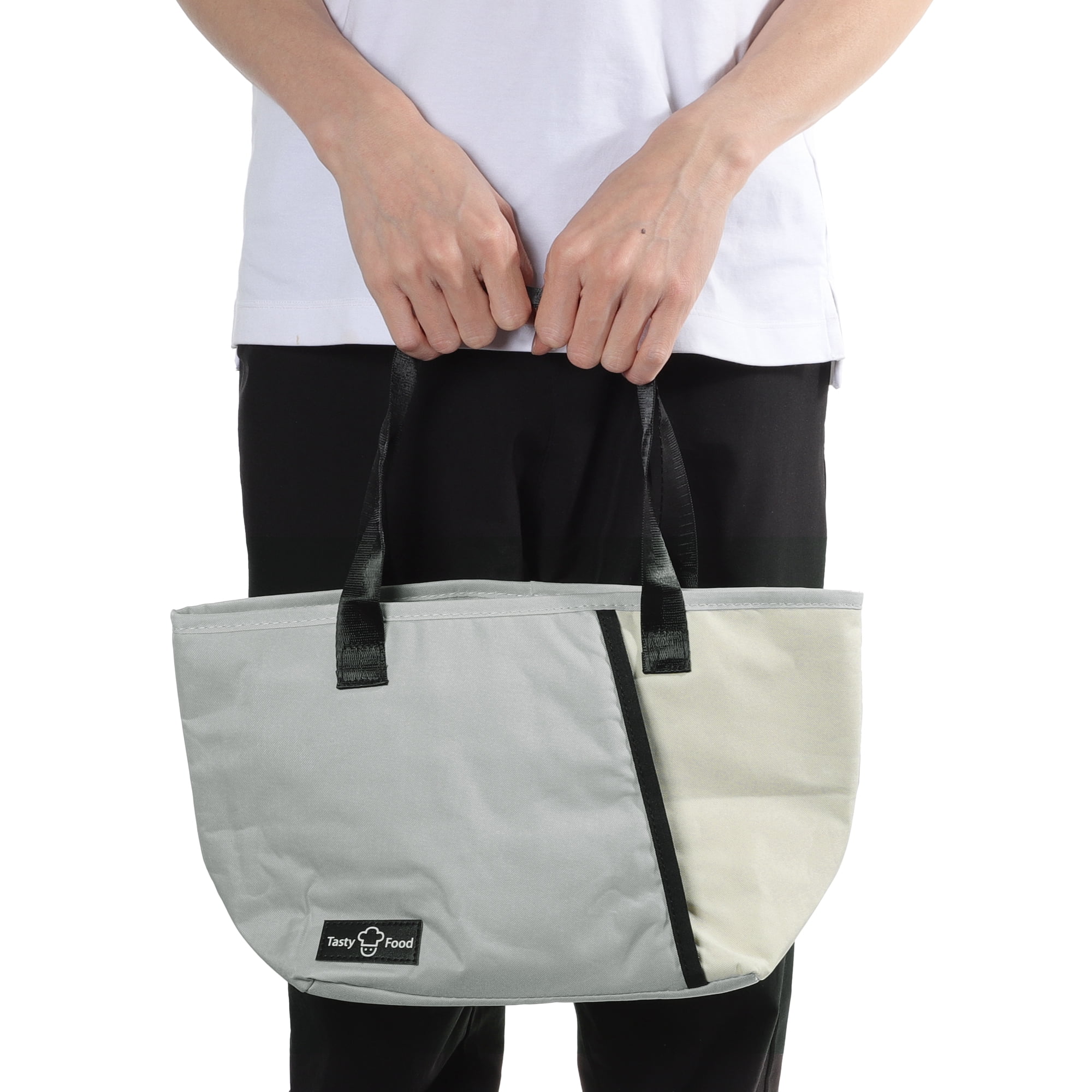 Unique Bargains Reusable Insulated Lunch Box Tote for Office Work Gray Beige