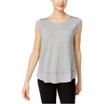 thumbnail image 2 of Calvin Klein Playera básica con apariencia de capas para mujer, gris, XS Calvin Klein Camiseta básica, 2 of 2
