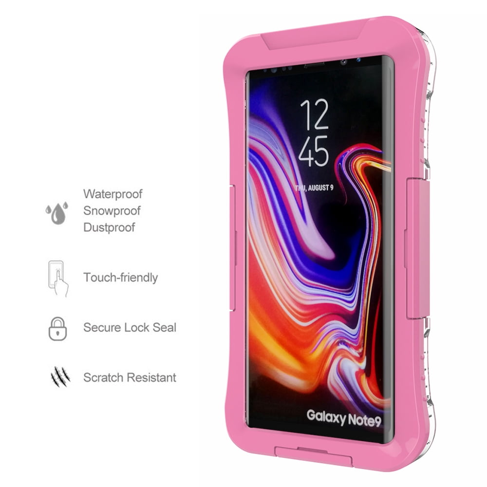 Waterproof Fully Sealed Hard Case For Samsung Galaxy Note 9 With Plastic Screen Protector Cover For Swimming, Beach, Camping, Vacation Outdoor Use (Pink)