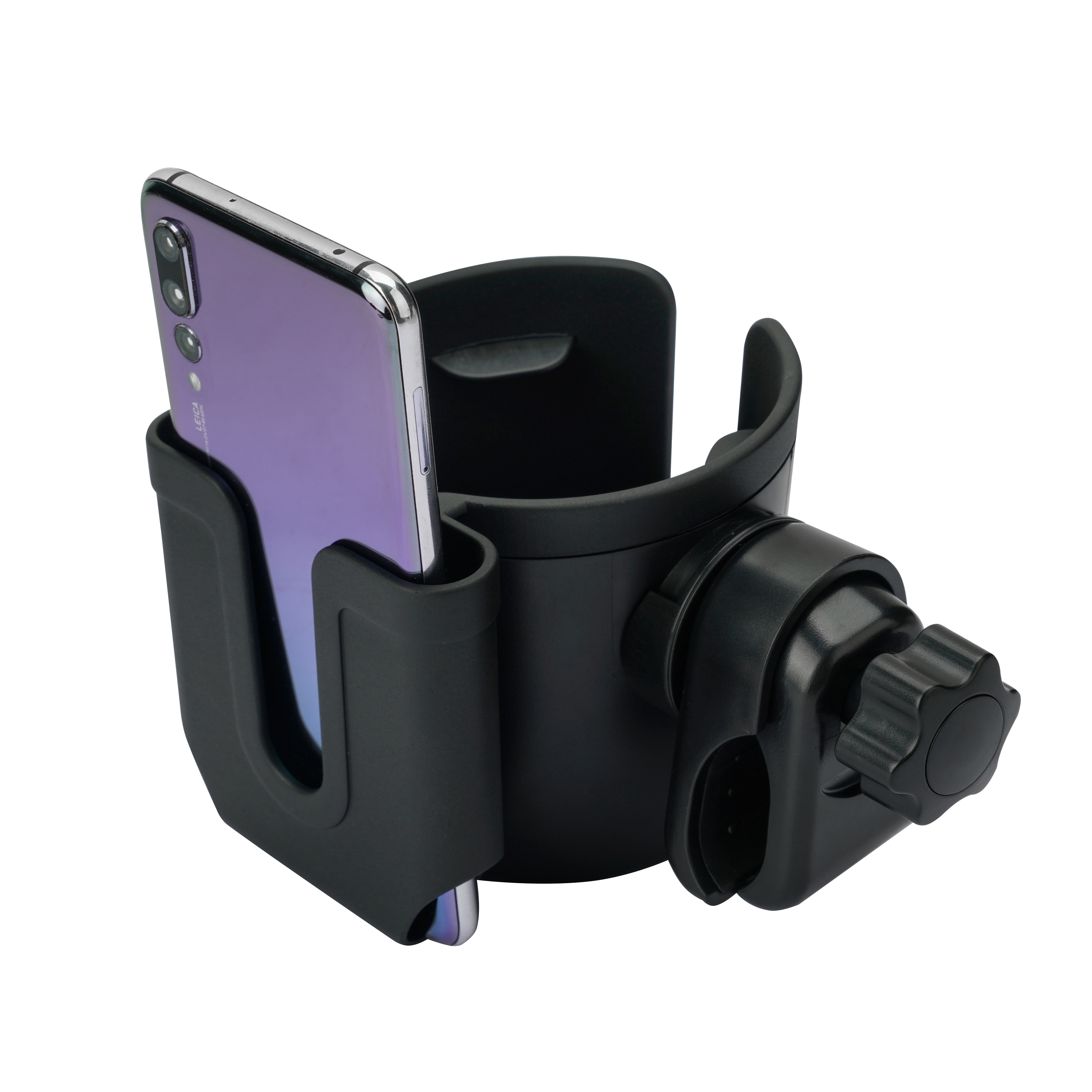 J.L. Childress Stroller Cup & Phone Holder - Universal for Baby Strollers & Wagons, Bikes, Wheelchairs & More - Black