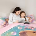thumbnail image 4 of Erosebridal Kawaii Capybara Bubble Tea Queen Comforter Set 3pcs For Boys Girls,Kids Japanese Floral Sakura Bedding Comforter Set,Pink Reversible, 4 of 7