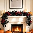 thumbnail image 2 of Halloween Black Rose Garland 78.7 In Gothic Artificial Vine with Red Roses and Berries Spooky Season Mantel Door Decor for Home Party, 2 of 8