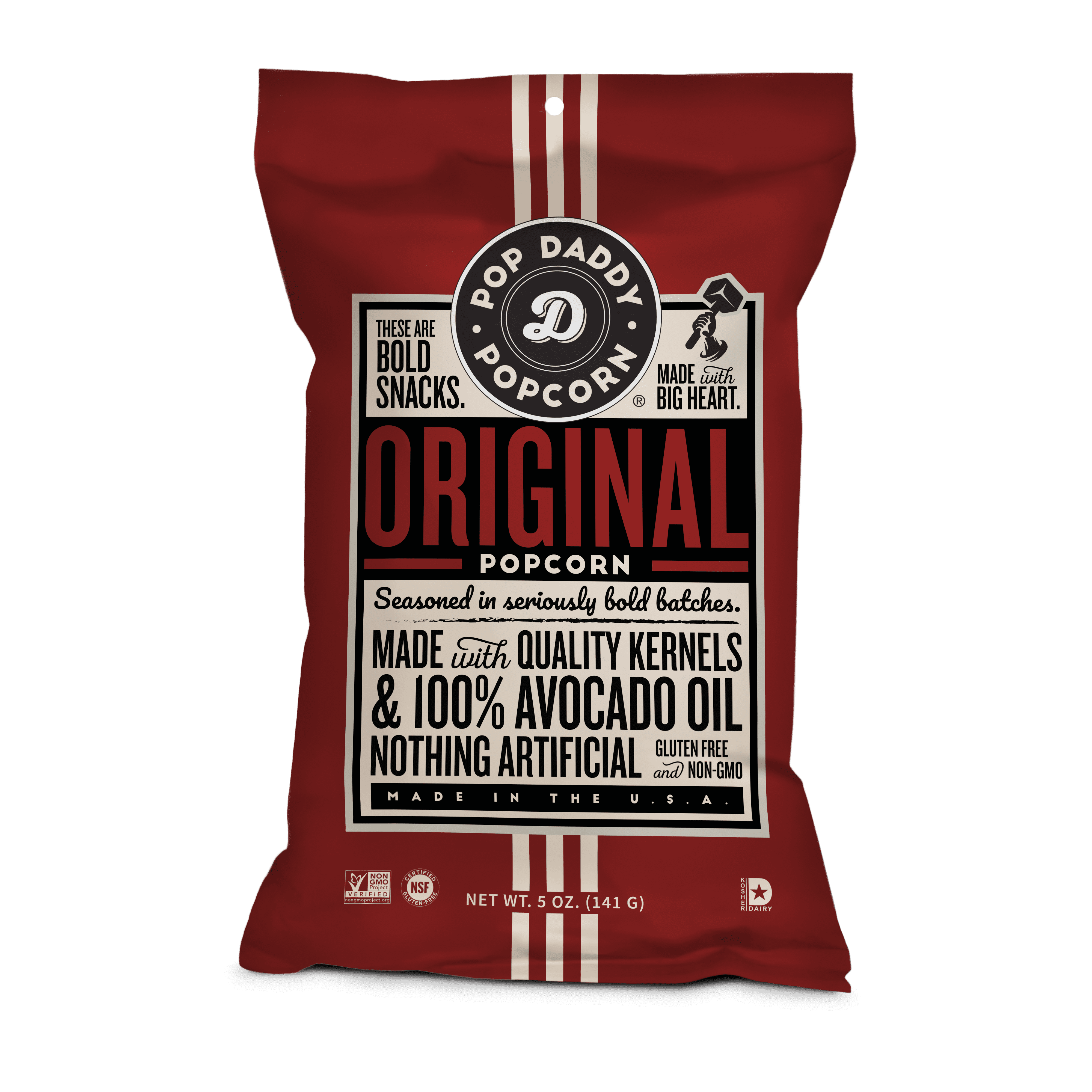 Pop Daddy Flavored Popcorn Gourmet, Original Flavor Popped Popcorn, Hand Seasoned Kernels, Gluten Free  Popcorn Snacks, 5oz Individual Bags, 3 Pack