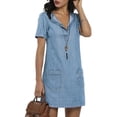 thumbnail image 3 of Avamo Summer Dresses for Women Pockets Casual Jeans Mini Dress Short Sleeve V Neck Denim Dress, 3 of 4