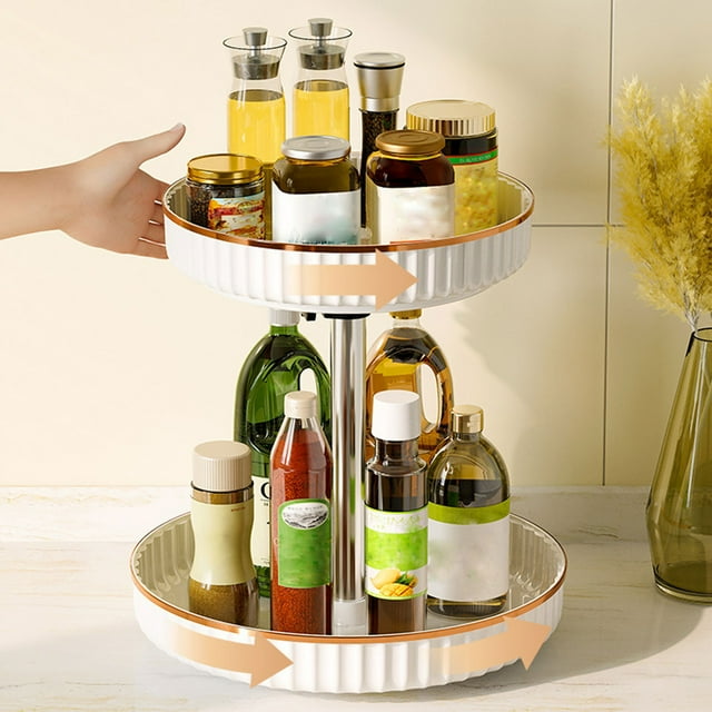 Kctiaxy Storage Rack Disc Multi-Purpose Two-Layer Spice Organizer and to Save Space and Keep Everything Uncluttered, Organized and Within Succeed with The Spinning Turn Kitchen Appliances