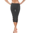 thumbnail image 6 of Knee Cutout Capri Leggings for Women High Waisted Cropped Yoga Leggings Seamless Fit Athletic Workout Pants Running Fitness , #02 Black, L, 6 of 7