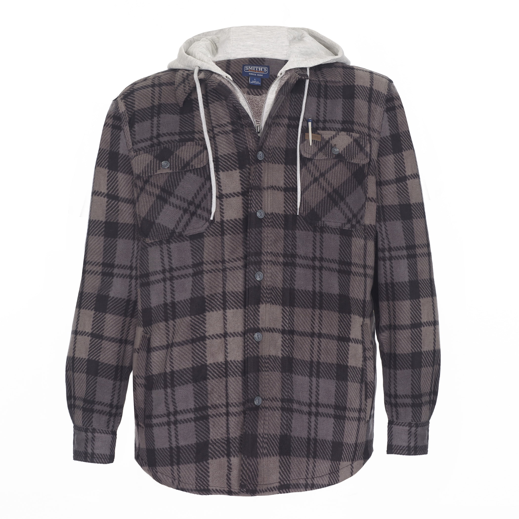 mens smith's sherpa lined checkered hooded shirt jacket