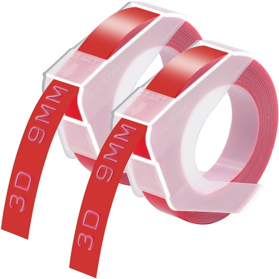 GREENCYCLE 2PK Compatible for Dymo 3D Plastic Embossing Labels 520102 White on Red Label Tape 9mm 3/8'' x 3m 9.8' Use in Organizer Xpress Pro 12966, Office Mate II 1540, Motex E101 Label Maker