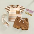 thumbnail image 2 of TOWED22 Toddler Baby Boy Summer Clothes Tree/Duck/Shark Short Sleeve Embroidery T-shirt Striped Shorts Set 2 Piece Outfit(Brown,0-6 M), 2 of 4