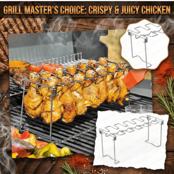 Chicken Leg and Wing Rack for Grill Smoker Oven - Easy To Use 14 Slots Chicken Leg Rack - High Grade Stainless Steel Chicken Wing Rack Chicken Drumstick Holder for Perfect Cook
