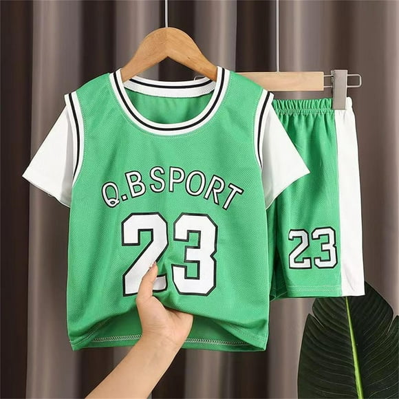 PMVFHDE Boys Outfits&Set The New Summer Children's Short Sleeved Sports Suit Fashion Boy's And Girl's Basketball Training Clothes Quickly Dry Through Thin Boy Clothes Green,150