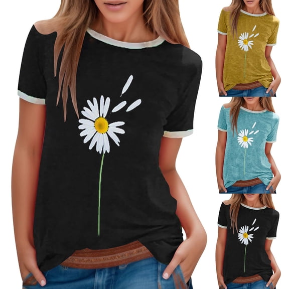 QHWAUAKFBN T Shirts For Women Trendy Short-Sleeve Loose Shirts Tshirts Top