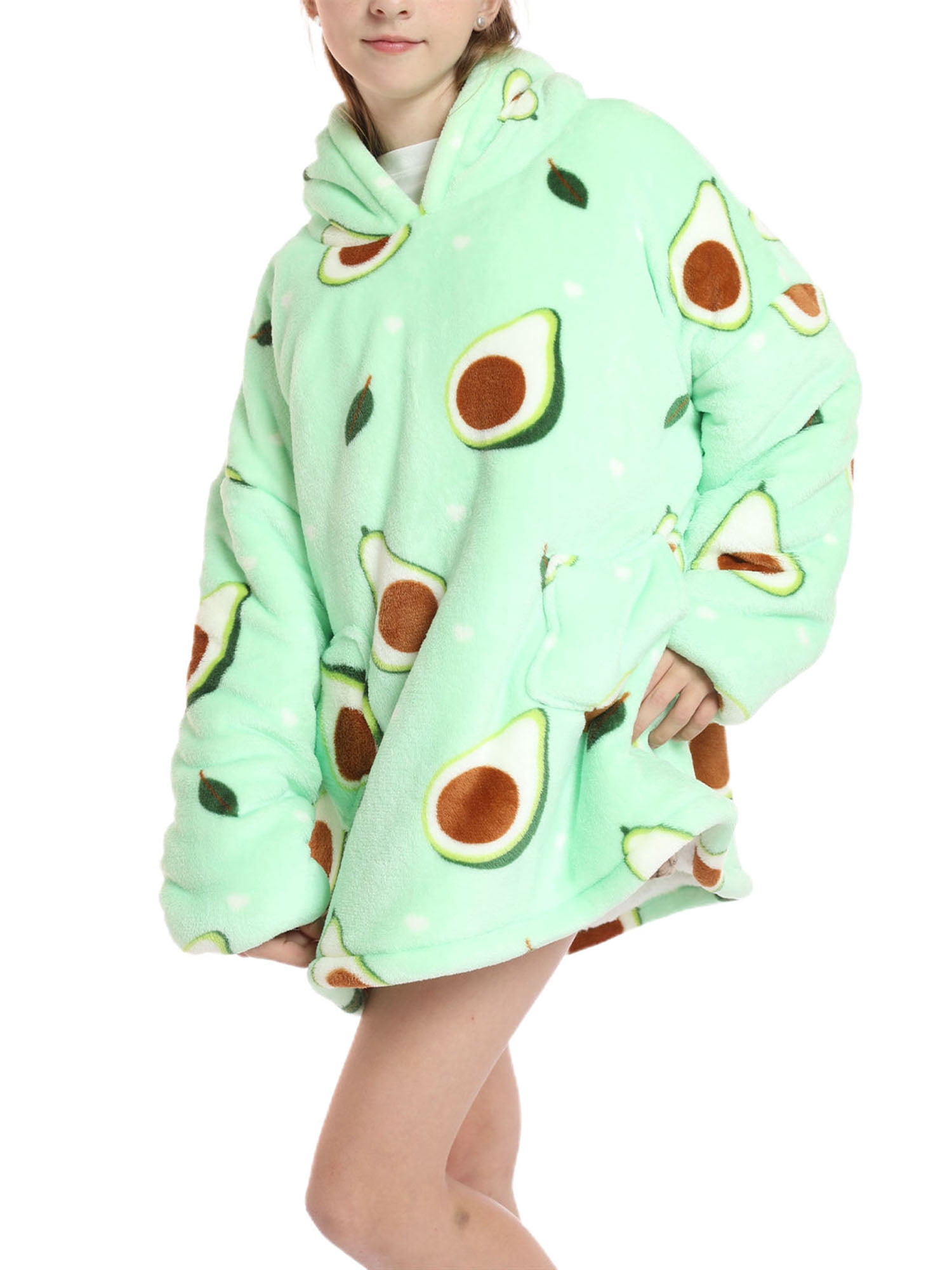 Shuttle tree Oversized Wearable Blanket Hoodie For Adult Kids Hooded Sherpa Sweatshirt With Front Pocket