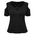 thumbnail image 5 of XIAONU Womens Blouses Cross Front V Neck Off Shoulder Short Sleeve Shirt Solid Color baggy Trendy Pullover Shirt, 5 of 6