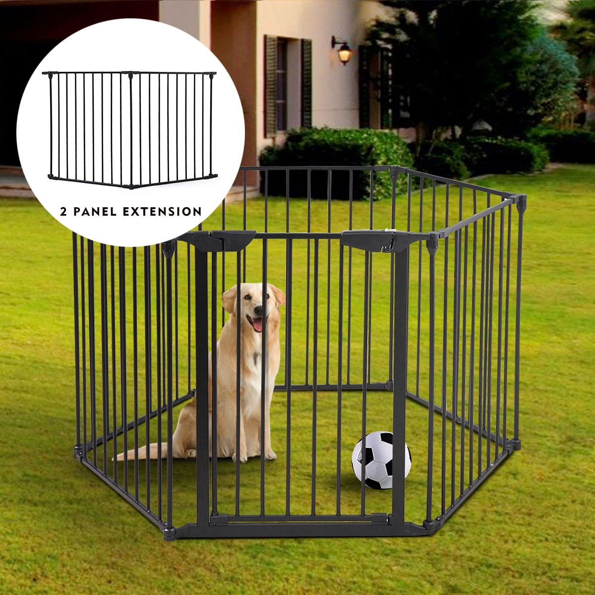 JAXPETY Fireplace Fence Baby Safety Fence 2 Panel Extension Kit Hearth Gate Pet Gate Guard Metal Plastic Screen, Black
