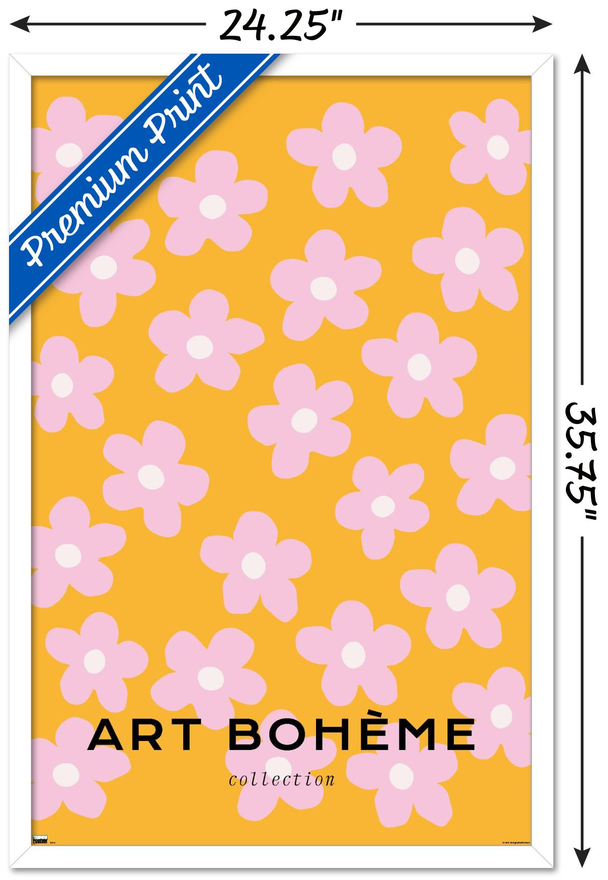 Art Bohème - Pink Flowers Wall Poster, 22.375" x 34" Framed