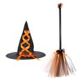 thumbnail image 1 of 1 juego de exquisito kit de escoba y sombrero de bruja para Halloween, sombrero de mago de mascarada único, 1 of 6