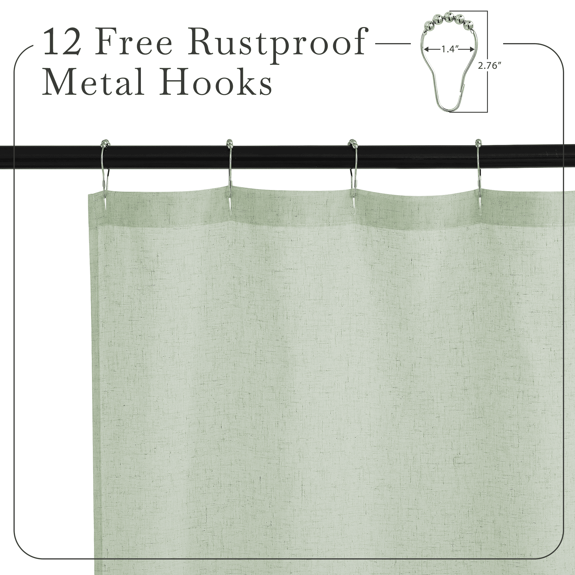 NICETOWN Linen Shower Curtain Semi Sheer Lightweight Button Hole Half Privacy Quick Dry Shower Curtains for Bathroom Bathtub Decor, Sage Green, 72"x90", Hooks Included
