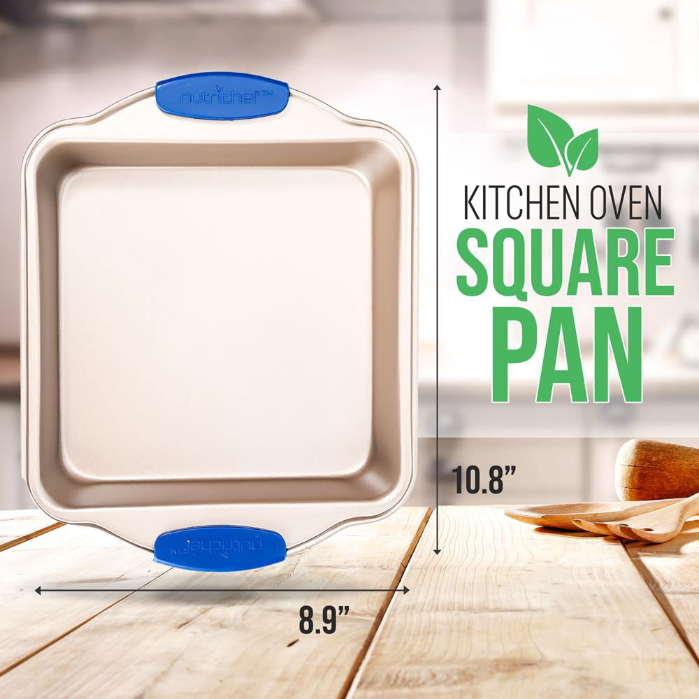 NutriChef Non-Stick Baking Pan, Blue Carbon Steel Bake Pan with Red Silicone Handles