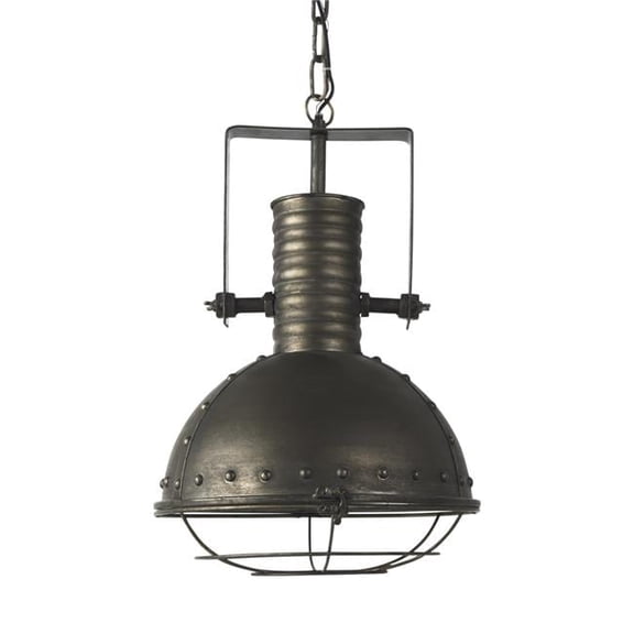 Industrial Caged Metal Hanging Light, Black