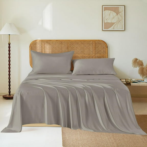 THXSILK 4 Pcs Queen Size Silk Sheets Set, Natural Mulberry Silk, 1*Silk Bed Sheet, 1*Fitted Sheet, 2*Silk Pillowcases, Luxury Silk Bed Set, Soft & Breathable