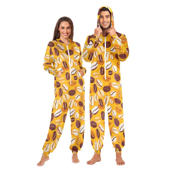 joogoo Brown Coffee Beans Unisex Adults Onesies Pajamas Jumpsuits L