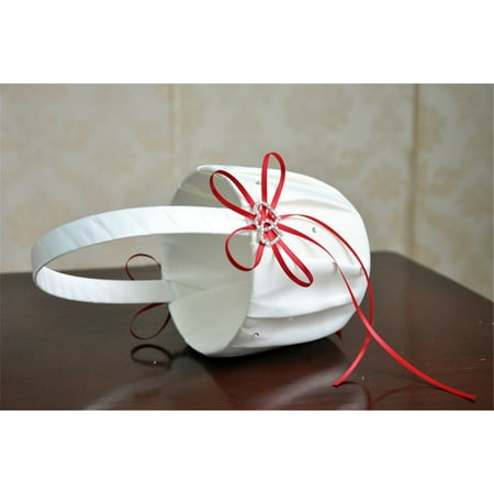 Rhinestone Basket - Adeeing Double Heart Pure White Romantic Wedding Elegant Satin Shining Rhinestone Embedded Adorable Basket