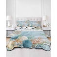 thumbnail image 2 of Twin Quilt Bedding Set, Blue Beach Coastal Reversible Summer Quilt 3 Pieces, Summer Nautical Coral Shell Botanical Vintage Lightweight Bedspreads Coverlets with 2 Pillow Shams for All Seasons, 2 of 5