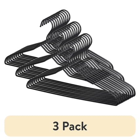 (3 pack) Better Homes & Gardens Non-Slip Clothes Adult Hangers with Chrome Hook 10 Pack, Black