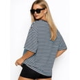 thumbnail image 4 of Gynyvoja Womens Oversized Striped T Shirts Short Sleeve Casual Crewneck Summer Y2K Clothes Blue Coffee XL, 4 of 6