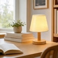 thumbnail image 7 of White Small Bedside Table Lamp 7.87 Inch, Eye Protection Warm Light Desk Lamp With Adjustable Brightness, Retro Vintage Fabric Shade Lamp for Bedroom Living Room Study Home Decor, 7 of 7