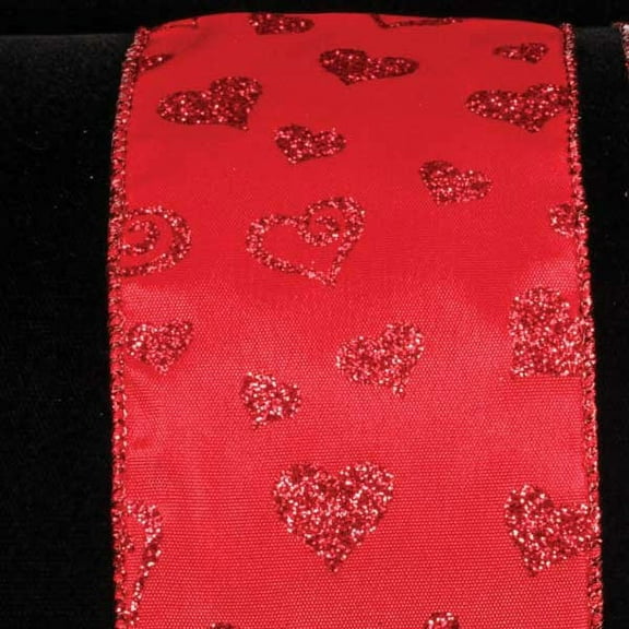 The Ribbon People Red Sparkling Hearts Romantic Wired Craft Ribbon 2.5" x 20 Yards