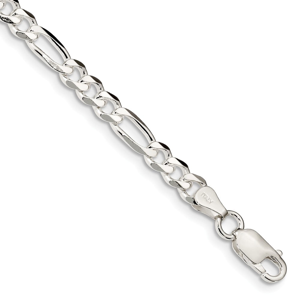 Sterling Silver Polished Solid 5.5mm Figaro Anchor Chain Bracelet With Lobster Clasp Length 7Inch 