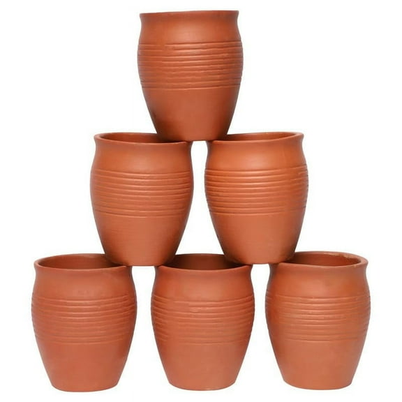 Traditional Tea Cup Terracotta Clay Kullad Tea Cups Set Of 6 | Clay Mitti Khullad - Coffee Kullad Cups Chai Kulhads Cup Set 220ml, Brown