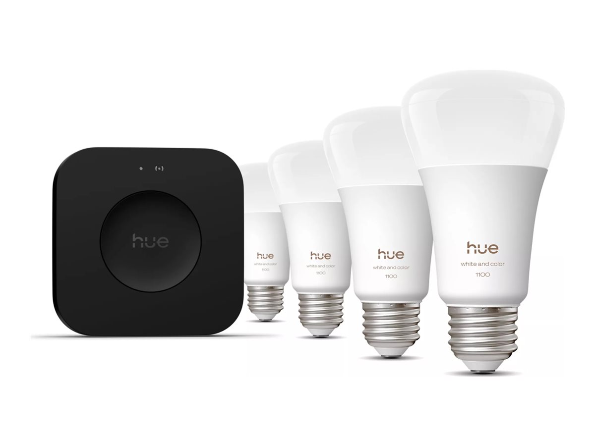 Philips Hue WCA 1100 Lumen A19 E26 4 Bulbs Kit with Bridge