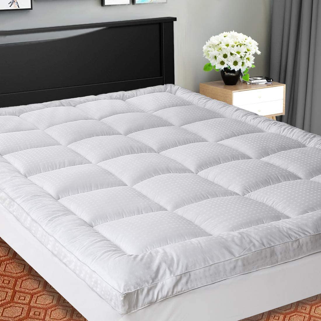 Details about   Luxury Overfilled Extra Thick Mattress Pad Cotton Pillow Top Topper Deep Pocket 