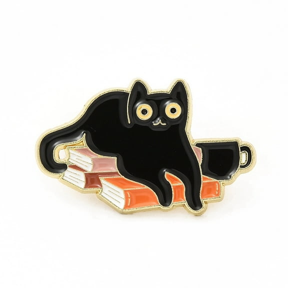 12 pc Cat with Word Enamel Pin Golden Alloy Brooch for Backpack Clothes Book 19x31x1.5mm