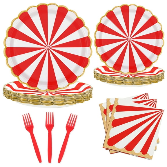 96PCS Party Plates, Red Paper Plates and Napkins, Disposable Tableware Set, Party Supplies for Kids Birthday Baby Shower Bridal Shower Picnic, Serve for 24 Guests, Red and White