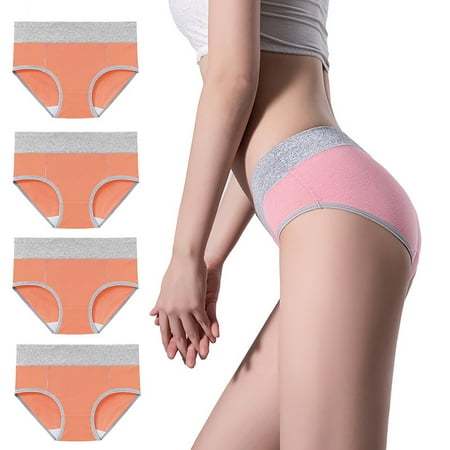 XWSHYW Ladies Underwear 4PC Womens Cotton Underwear Plus Size Seamless Underwear for Women High Waisted No Show Panties Hip Lifting Underpants Sexy Ladies Underwear Briefs Pack