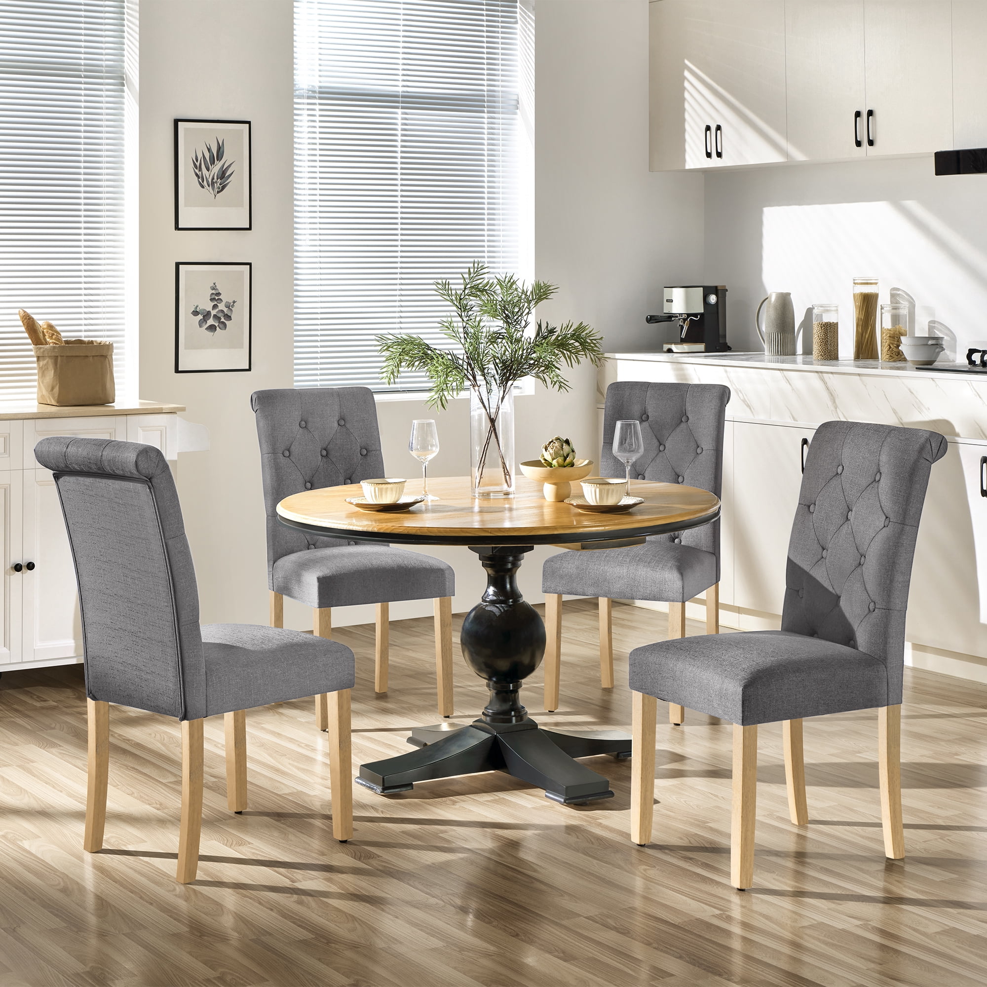 Alden Design Upholstered Dining Chair High Back Padded Parsons Chairs Tufted Dining Chair, Set of 2, Dark Gray