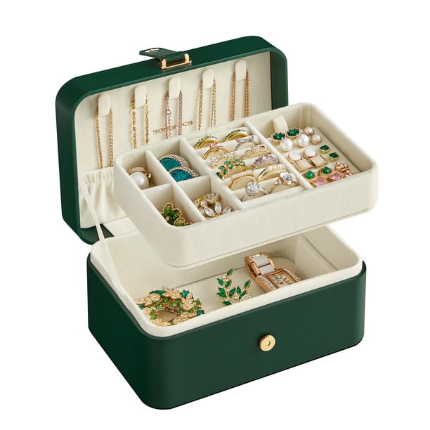 Joyero SONGMICS Travel Organizador de 2 capas, color verde bosque