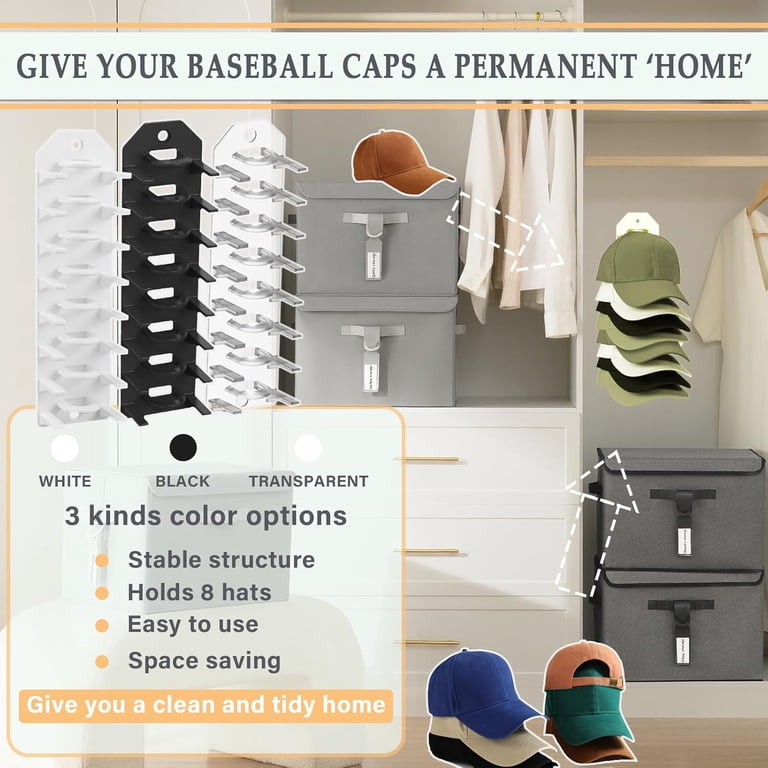 Hat Organizer – Over-the-Door Baseball Cap Rack, 2 Pack Holds 16 Hats With Swivel Clips