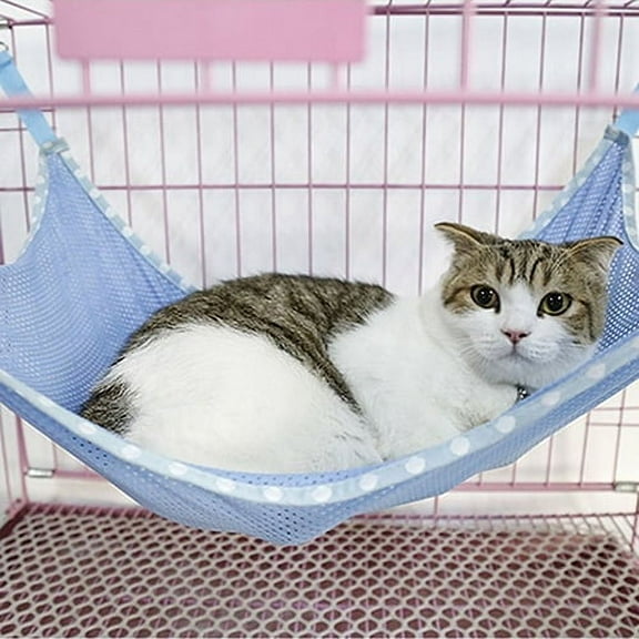 Walbest Cat Hammock,Cat Kennel Mesh Small Pet Animal Cat Bed Hanging Hammock Cage Bed Waterproof Durable Breathable (Blue, L)