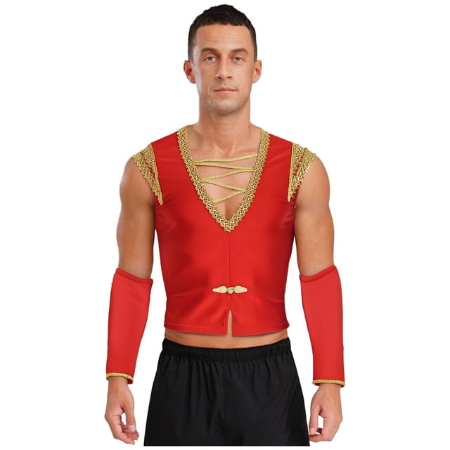 dPois Débardeur Médiéval Renaissance pour Hommes Prince Arabe Danse Performance de Scène Rouge TG