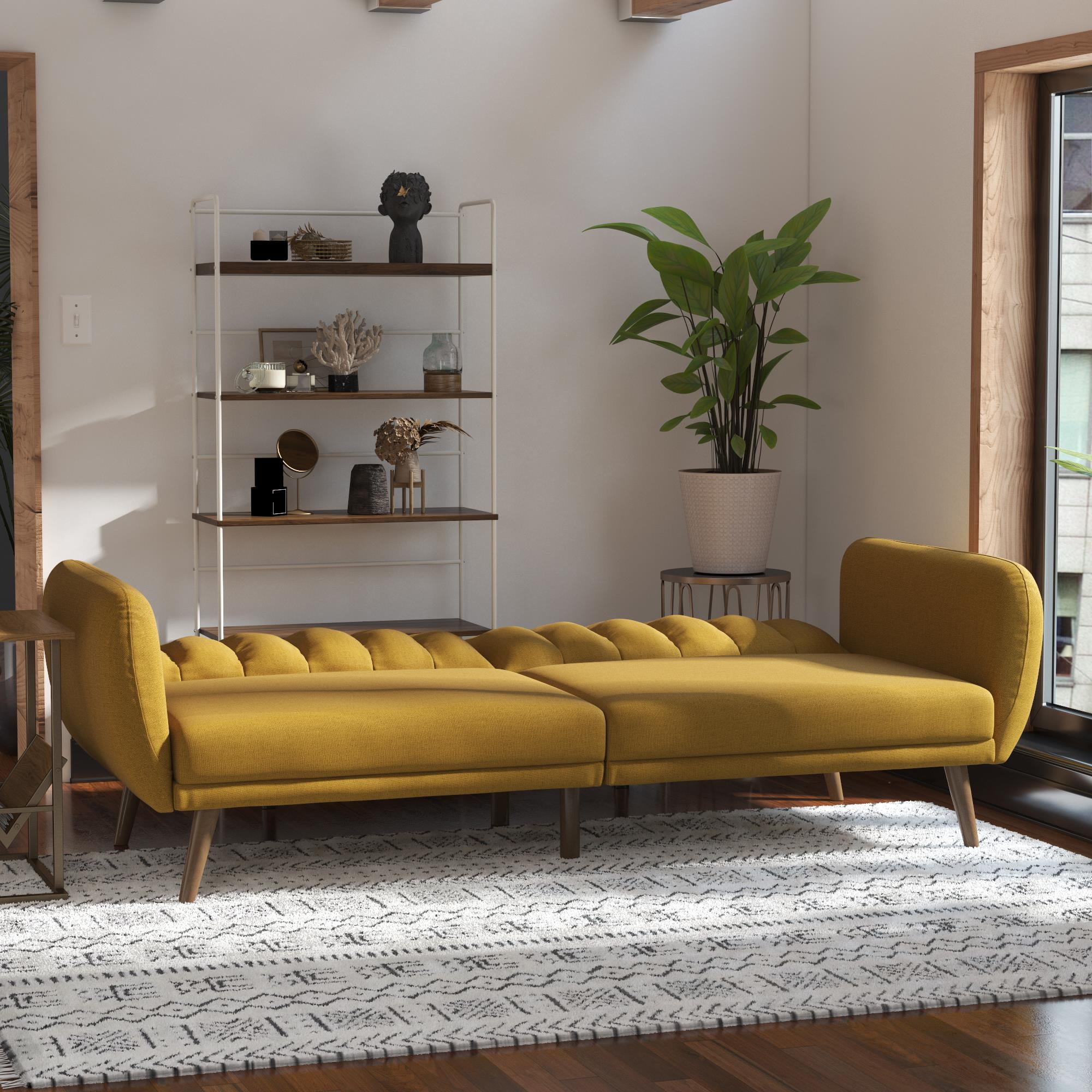 Novogratz Brittany Linen Futon Sofa With Wood Frame And Linen