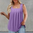 thumbnail image 2 of Lenpel Débardeurs pour Femmes Grande Taille Décontractés Amples à Encolure Carrée, devant Plissé, Tunique Sans Manches, T-Shirts Mode, Vêtements d'Été, 2 of 7