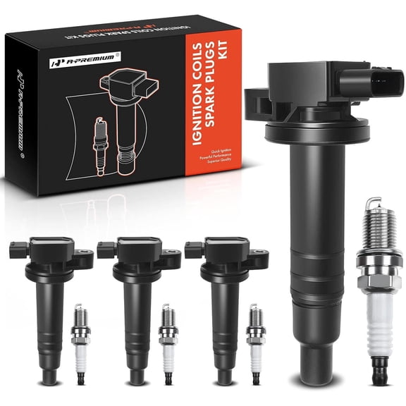 A-Premium Set of 4 Ignition Coil Pack and Iridium Spark Plugs Compatible with Toyota Prius 2001-2009, Yaris 2006-2018, Echo 2000 L4 1.5L