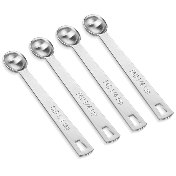 1/4 Tsp Measuring Spoon 4 Pack, 1.25 cc Stainless Steel Mini Spoon Set, Precise Baking Cooking Measuring Tools, Compact Design, Silver