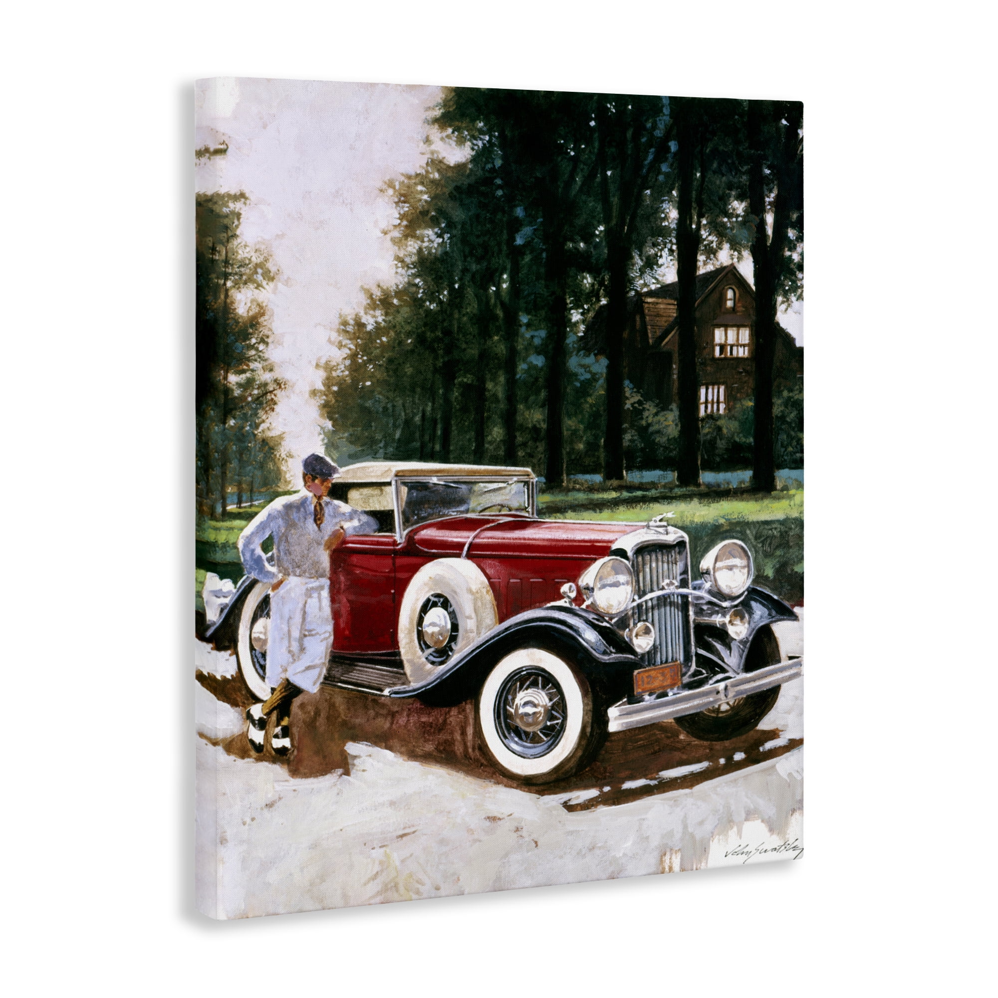 Retro Convertible Coupe & Driver Canvas Wall Art, design by Wind River Studios
