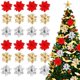 thumbnail image 2 of Flores de Navidad de 1/3/5 piezas, cabezas de flores ostentosas de oro rojo para decoración de árbol de Navidad, adornos de mesa de fiesta, 2 of 4